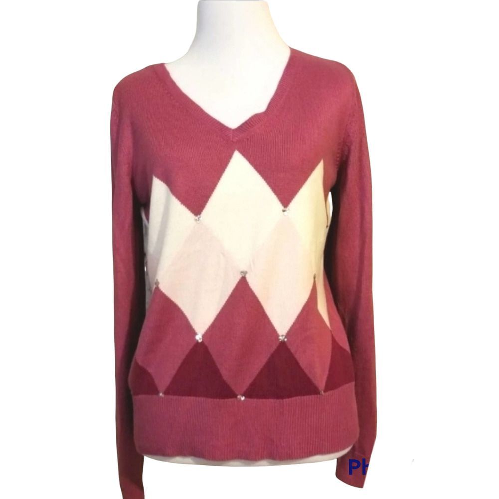 NY & Co. Pink Chevron Bling Sweater Sz Medium